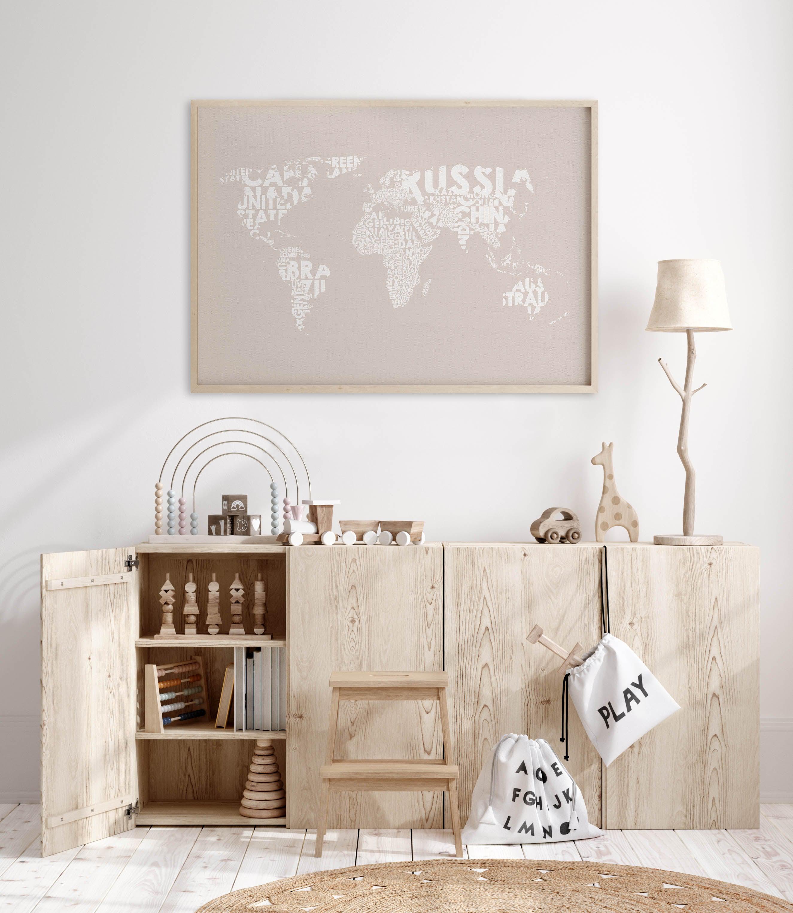 Country Names World Map on Linen Art Print-PRINT-Olive et Oriel-Olive et Oriel-Buy-Australian-Art-Prints-Online-with-Olive-et-Oriel-Your-Artwork-Specialists-Austrailia-Decorate-With-Coastal-Photo-Wall-Art-Prints-From-Our-Beach-House-Artwork-Collection-Fine-Poster-and-Framed-Artwork