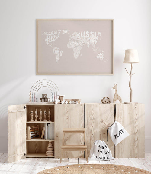 Country Names World Map on Linen Art Print-PRINT-Olive et Oriel-Olive et Oriel-Buy-Australian-Art-Prints-Online-with-Olive-et-Oriel-Your-Artwork-Specialists-Austrailia-Decorate-With-Coastal-Photo-Wall-Art-Prints-From-Our-Beach-House-Artwork-Collection-Fine-Poster-and-Framed-Artwork