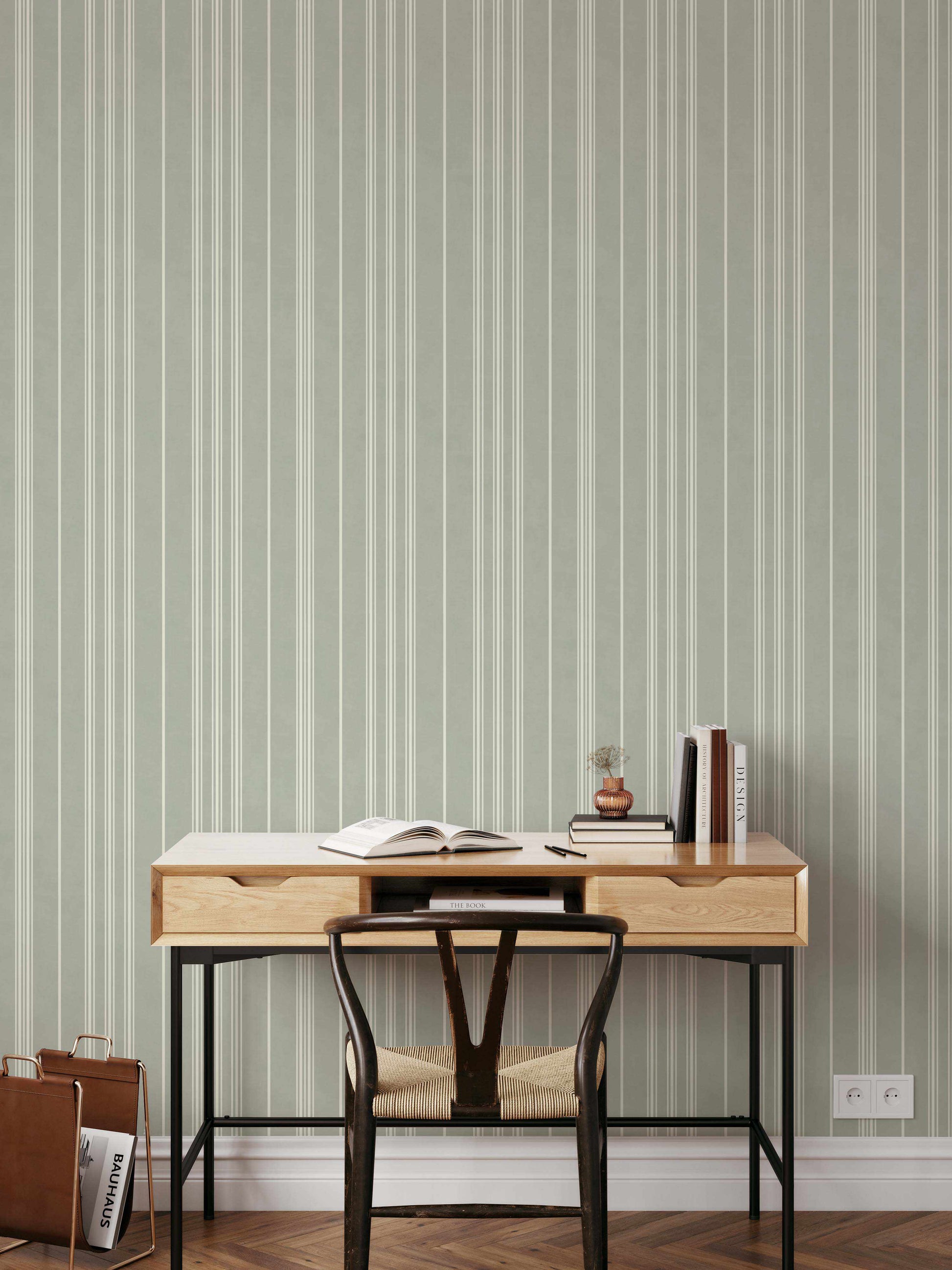 Down Town Stripe Sage Green Wallpaper-Wallpaper-Buy Australian Removable Wallpaper Now Sage Green Wallpaper Peel And Stick Wallpaper Online At Olive et Oriel Custom Made Wallpapers Wall Papers Decorate Your Bedroom Living Room Kids Room or Commercial Interior