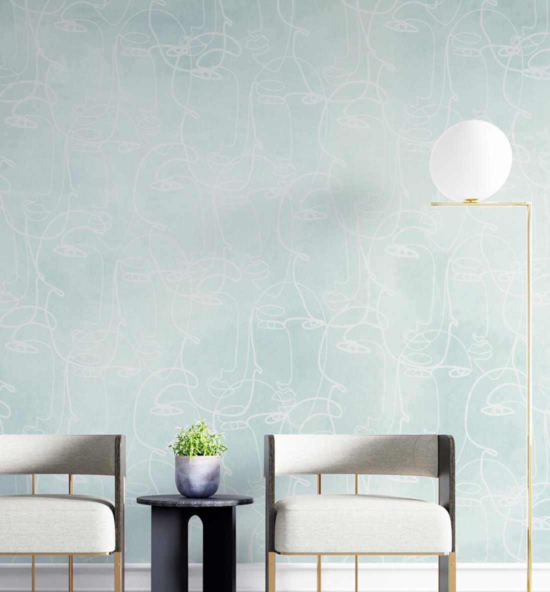 Faces in Seafoam Wallpaper - Olive et Oriel