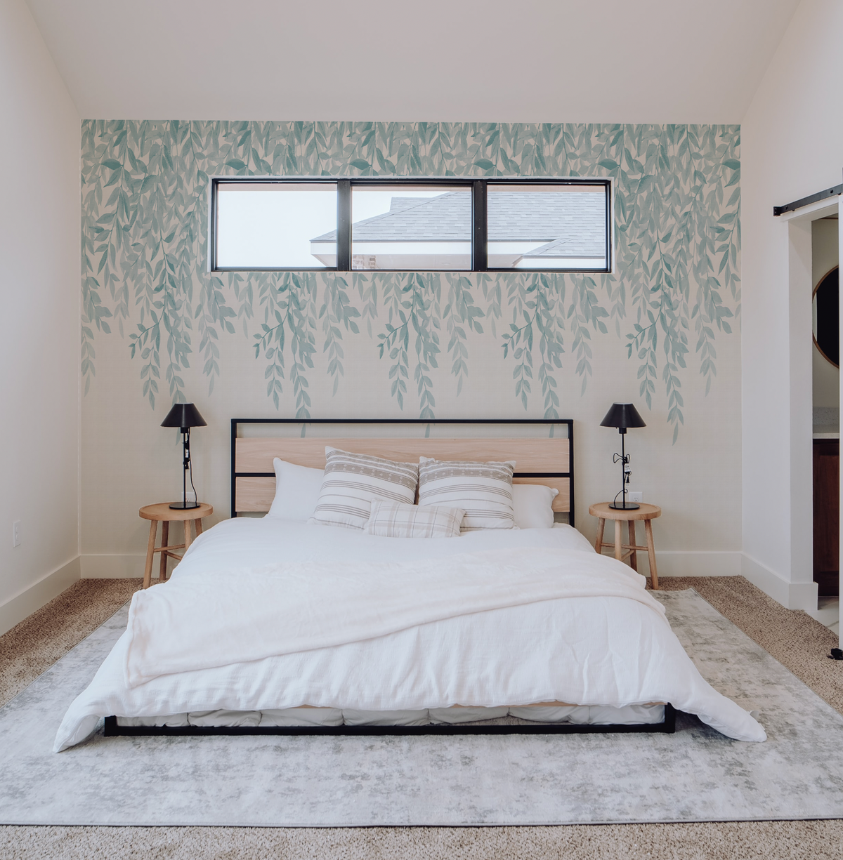 Falling Leaves Light Teal Blue Wallpaper from Olive et Oriel where you can shop wallpaper and artworks online