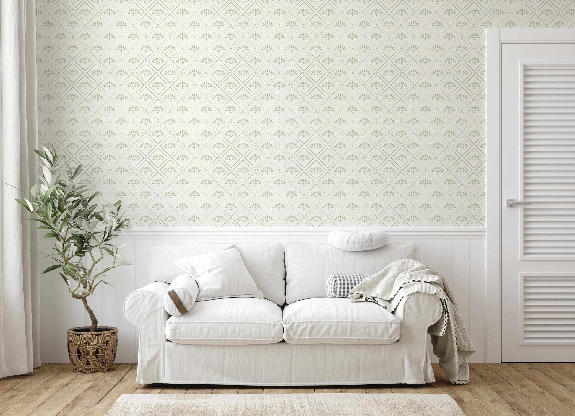 Farmhouse Diamonds Sage Green Wallpaper-Wallpaper-Buy Australian Removable Wallpaper Now Sage Green Wallpaper Peel And Stick Wallpaper Online At Olive et Oriel Custom Made Wallpapers Wall Papers Decorate Your Bedroom Living Room Kids Room or Commercial Interior