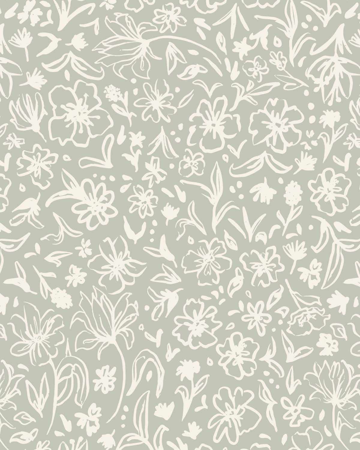 Florets Sage Green Wallpaper-Wallpaper-Buy Australian Removable Wallpaper Now Sage Green Wallpaper Peel And Stick Wallpaper Online At Olive et Oriel Custom Made Wallpapers Wall Papers Decorate Your Bedroom Living Room Kids Room or Commercial Interior