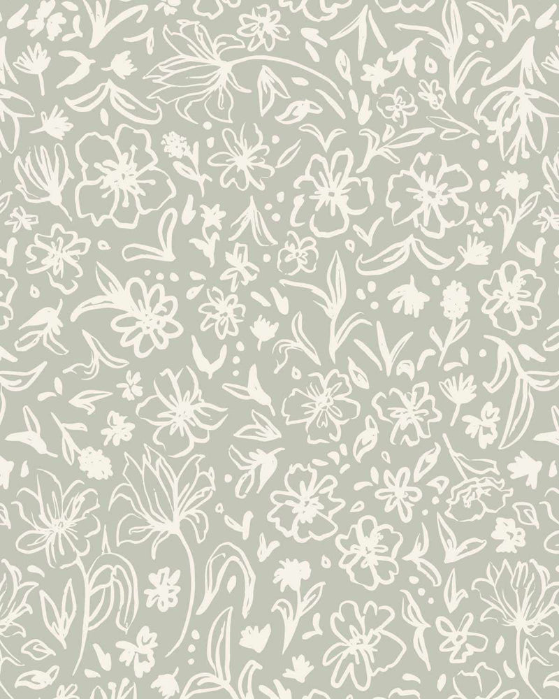 Florets Sage Green Wallpaper-Wallpaper-Buy Australian Removable Wallpaper Now Sage Green Wallpaper Peel And Stick Wallpaper Online At Olive et Oriel Custom Made Wallpapers Wall Papers Decorate Your Bedroom Living Room Kids Room or Commercial Interior