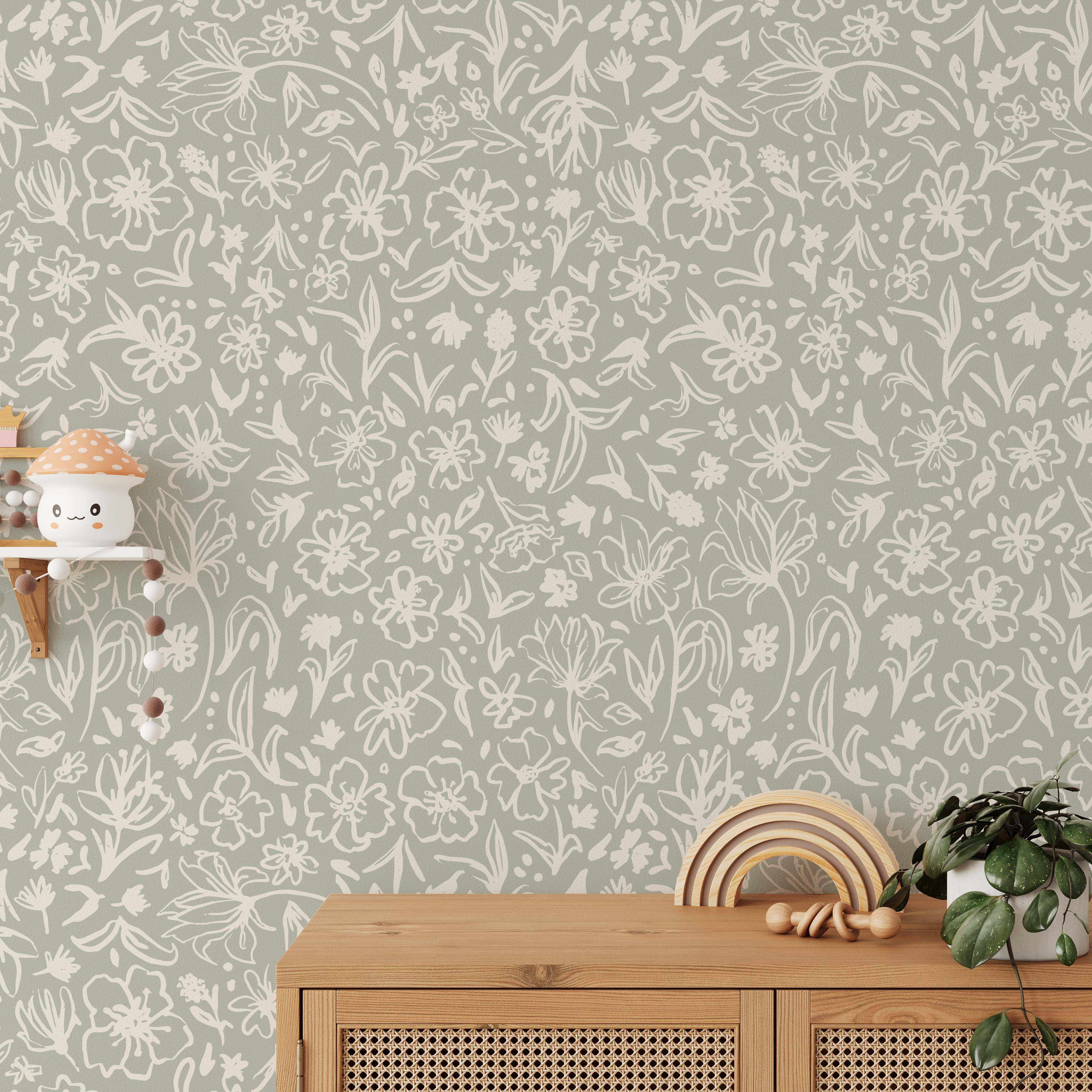 Florets Sage Green Wallpaper-Wallpaper-Buy Australian Removable Wallpaper Now Sage Green Wallpaper Peel And Stick Wallpaper Online At Olive et Oriel Custom Made Wallpapers Wall Papers Decorate Your Bedroom Living Room Kids Room or Commercial Interior