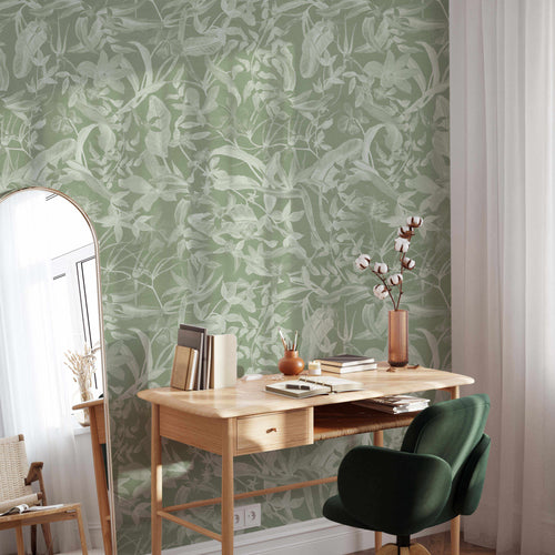Foliage in Sage Green Wallpaper-Wallpaper-Buy Australian Removable Wallpaper Now Sage Green Wallpaper Peel And Stick Wallpaper Online At Olive et Oriel Custom Made Wallpapers Wall Papers Decorate Your Bedroom Living Room Kids Room or Commercial Interior
