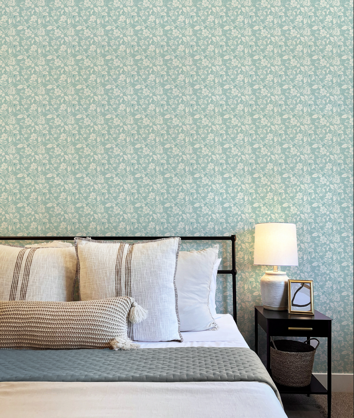 Folklore Light Teal Blue Wallpaper from Olive et Oriel where you can shop wallpaper and artworks online