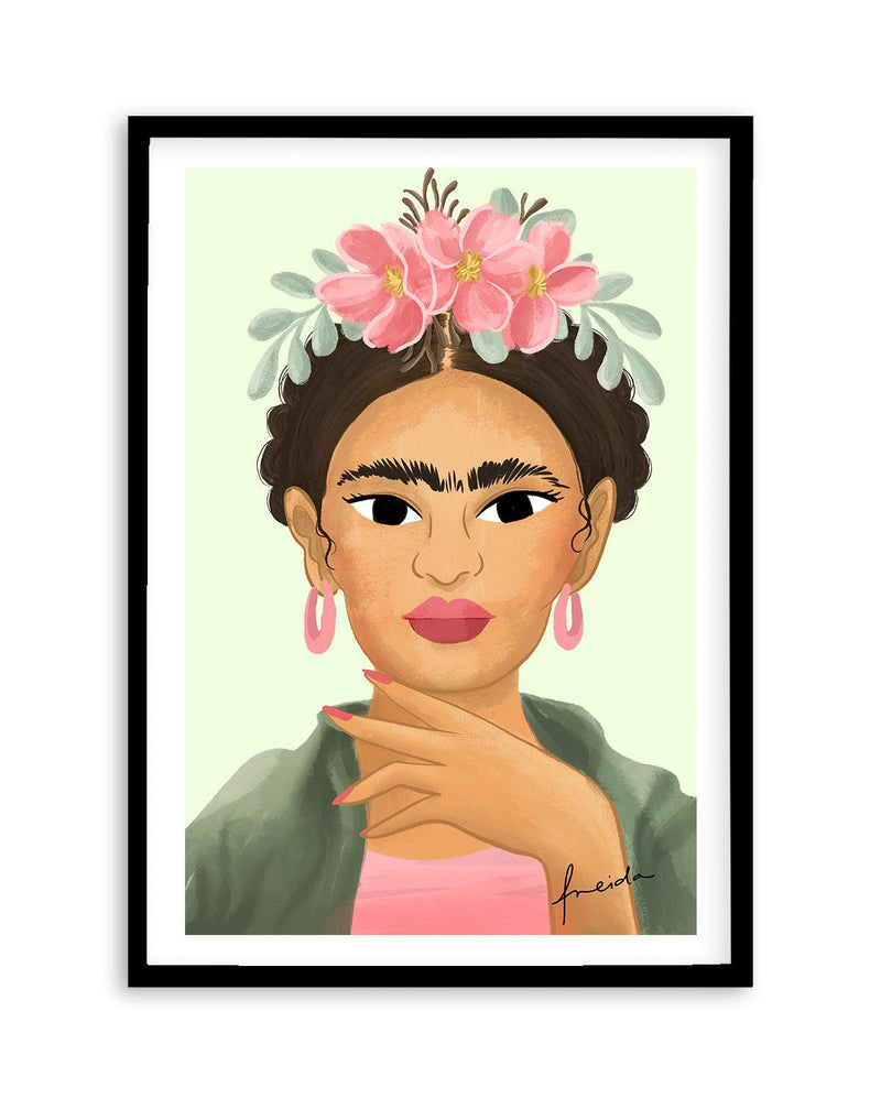 Frida Kahlo on Sage Art Print-PRINT-Olive et Oriel-Kristin-A5 | 5.8" x 8.3" | 14.8 x 21cm-Black-With White Border-Buy-Australian-Art-Prints-Online-with-Olive-et-Oriel-Your-Artwork-Specialists-Austrailia-Decorate-With-Coastal-Photo-Wall-Art-Prints-From-Our-Beach-House-Artwork-Collection-Fine-Poster-and-Framed-Artwork