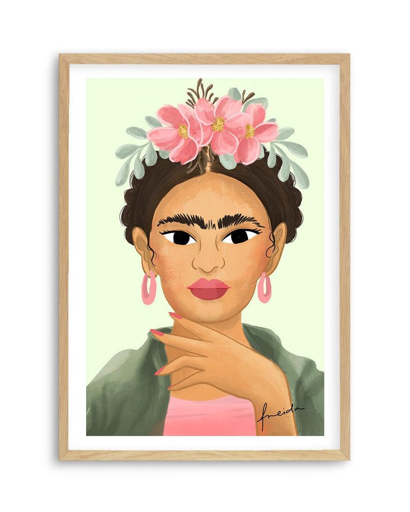 Frida Kahlo on Sage Art Print-PRINT-Olive et Oriel-Kristin-A5 | 5.8" x 8.3" | 14.8 x 21cm-Oak-With White Border-Buy-Australian-Art-Prints-Online-with-Olive-et-Oriel-Your-Artwork-Specialists-Austrailia-Decorate-With-Coastal-Photo-Wall-Art-Prints-From-Our-Beach-House-Artwork-Collection-Fine-Poster-and-Framed-Artwork