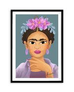 Frida Kahlo on Teal Art Print-PRINT-Olive et Oriel-Kristin-A5 | 5.8" x 8.3" | 14.8 x 21cm-Black-With White Border-Buy-Australian-Art-Prints-Online-with-Olive-et-Oriel-Your-Artwork-Specialists-Austrailia-Decorate-With-Coastal-Photo-Wall-Art-Prints-From-Our-Beach-House-Artwork-Collection-Fine-Poster-and-Framed-Artwork