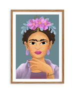 Frida Kahlo on Teal Art Print-PRINT-Olive et Oriel-Kristin-50x70 cm | 19.6" x 27.5"-Walnut-With White Border-Buy-Australian-Art-Prints-Online-with-Olive-et-Oriel-Your-Artwork-Specialists-Austrailia-Decorate-With-Coastal-Photo-Wall-Art-Prints-From-Our-Beach-House-Artwork-Collection-Fine-Poster-and-Framed-Artwork
