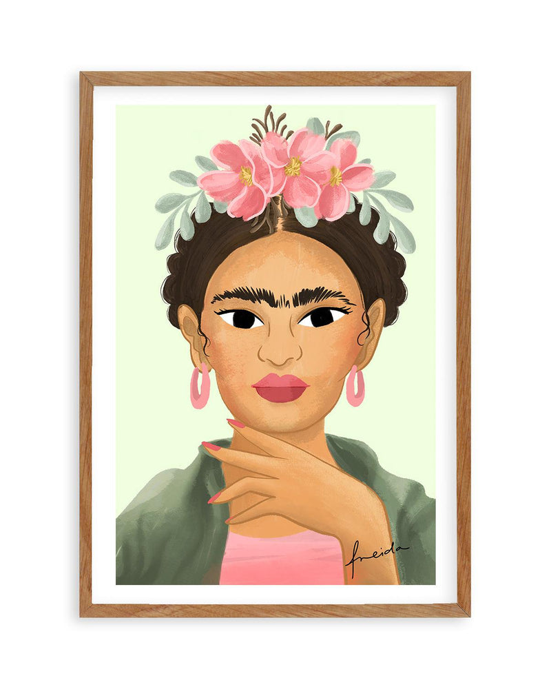 Frida Kahlo on Sage Art Print-PRINT-Olive et Oriel-Kristin-50x70 cm | 19.6" x 27.5"-Walnut-With White Border-Buy-Australian-Art-Prints-Online-with-Olive-et-Oriel-Your-Artwork-Specialists-Austrailia-Decorate-With-Coastal-Photo-Wall-Art-Prints-From-Our-Beach-House-Artwork-Collection-Fine-Poster-and-Framed-Artwork