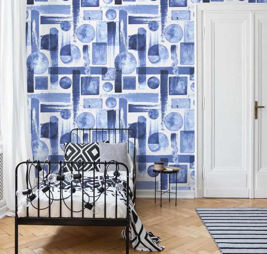 Geo Maze in Blue Wallpaper - Olive et Oriel