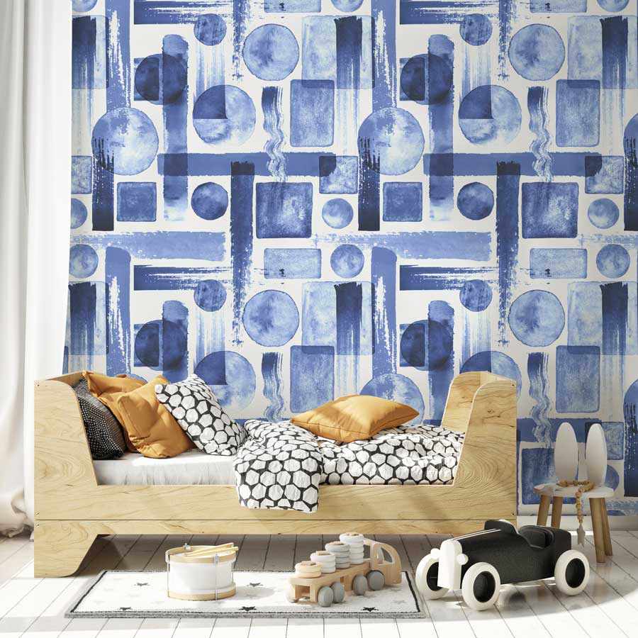 Geo Maze in Blue Wallpaper - Olive et Oriel