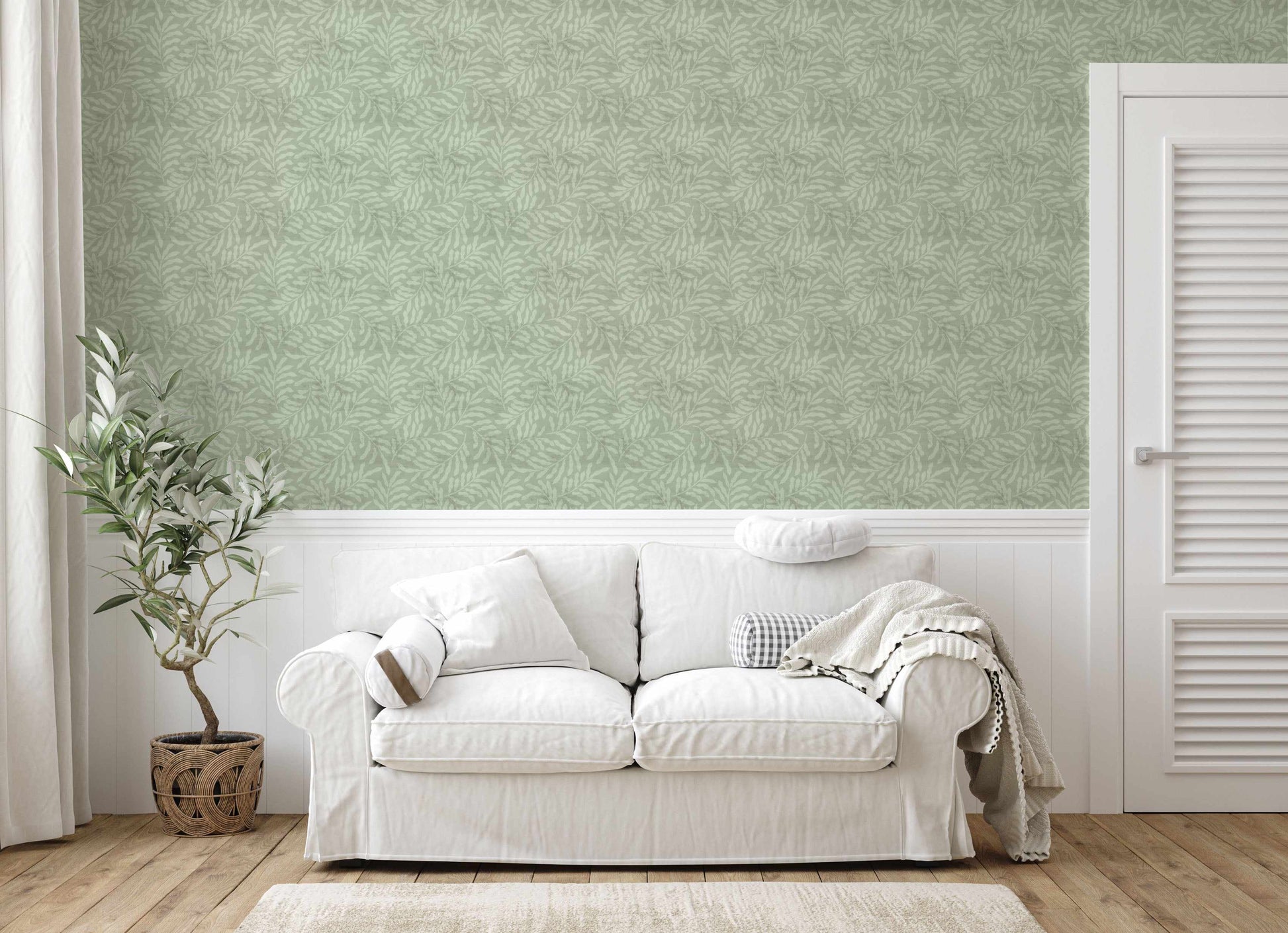 Graphic Leaves Sage Green Wallpaper-Wallpaper-Buy Australian Removable Wallpaper Now Sage Green Wallpaper Peel And Stick Wallpaper Online At Olive et Oriel Custom Made Wallpapers Wall Papers Decorate Your Bedroom Living Room Kids Room or Commercial Interior