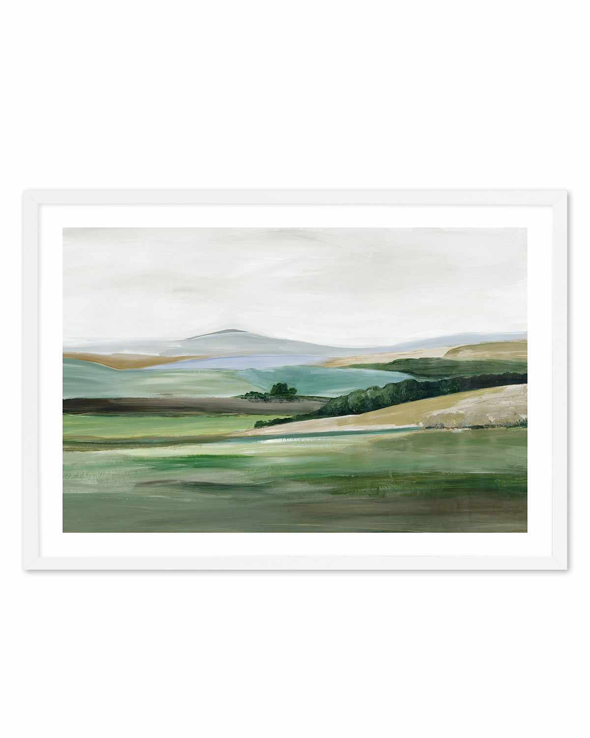 Green Hillside Horizon Art Print-PRINT-Order sage mint green framed abstract painting wall art prints online with Olive et Oriel Australia