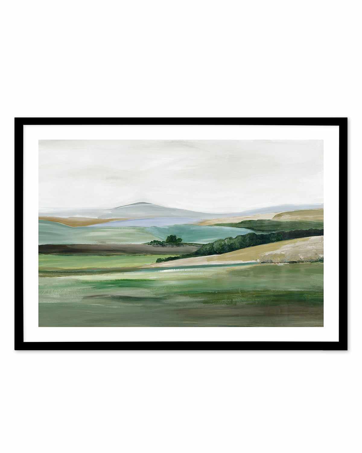 Green Hillside Horizon Art Print-PRINT-Order sage mint green framed abstract painting wall art prints online with Olive et Oriel Australia