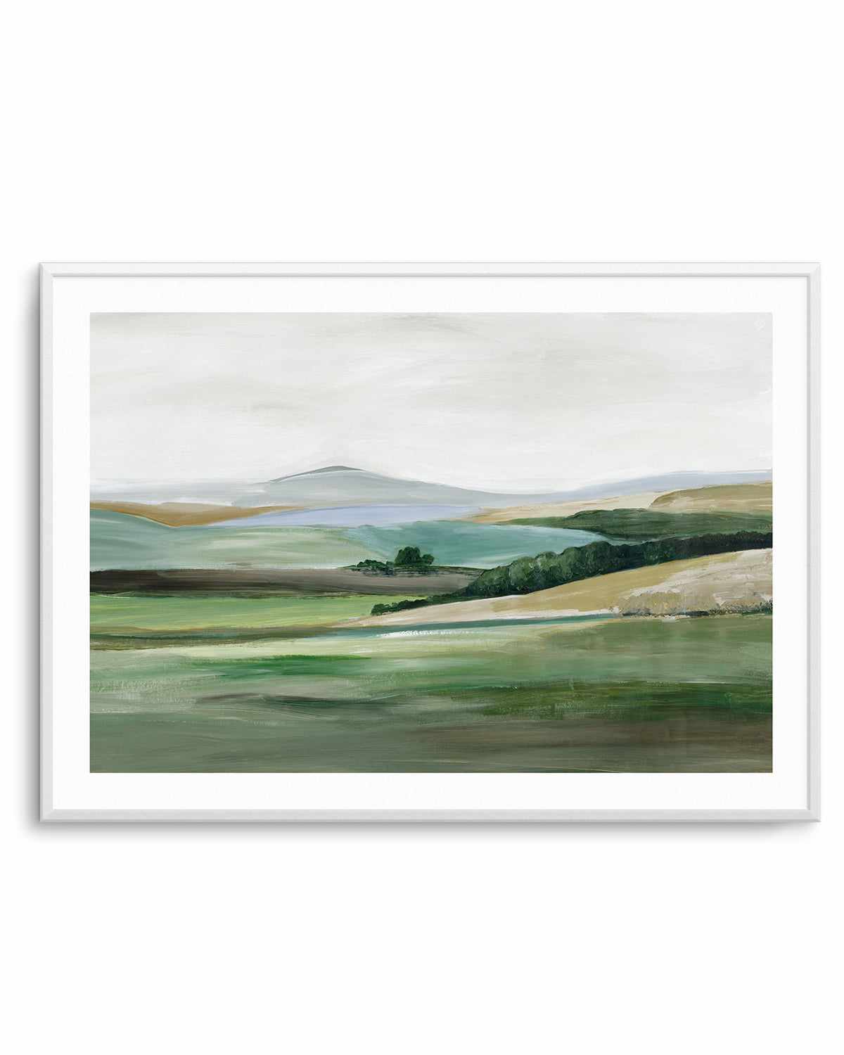 Green Hillside Horizon Art Print-PRINT-Order sage mint green framed abstract painting wall art prints online with Olive et Oriel Australia