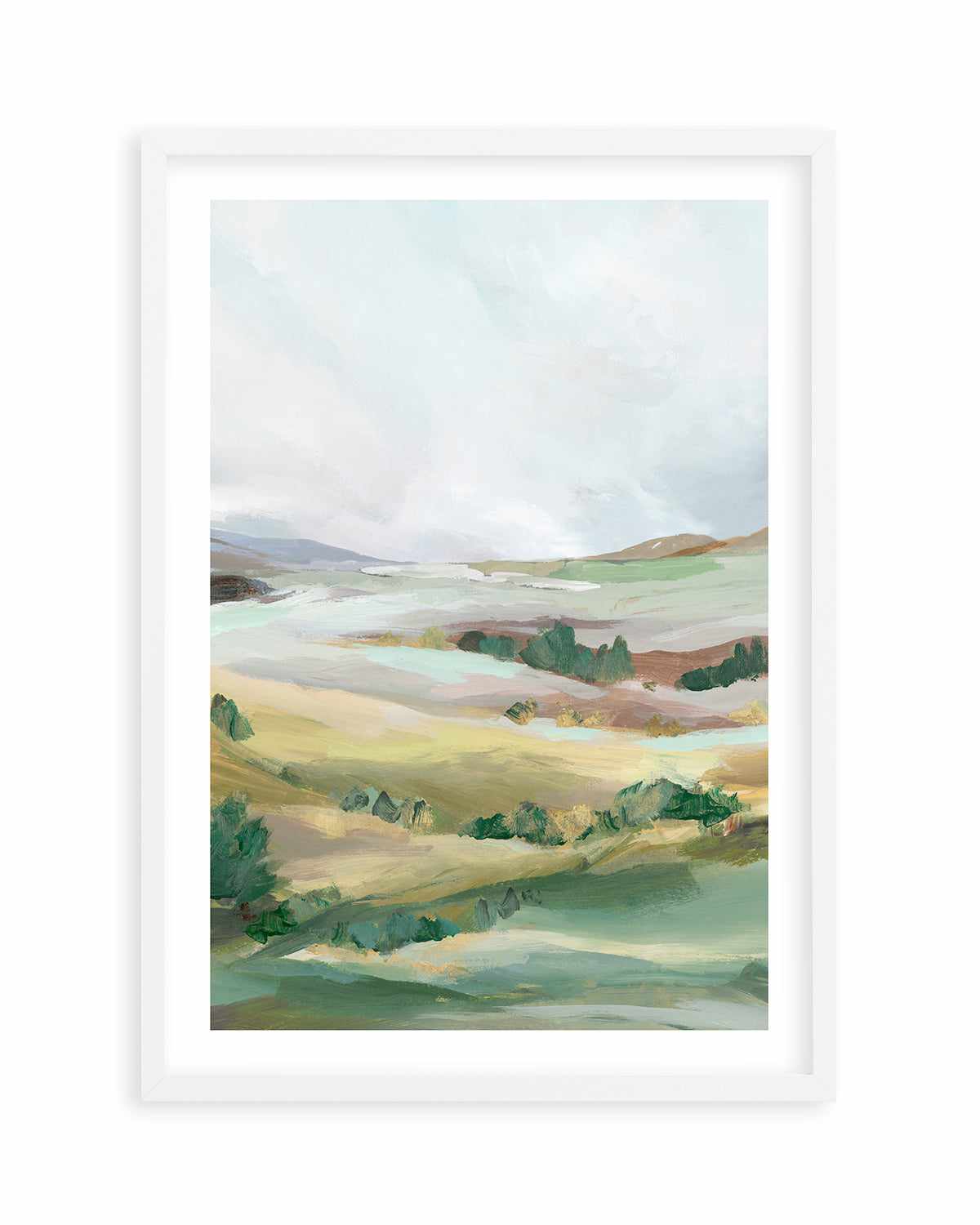 Green Pastures II Art Print-PRINT-Order sage mint green framed abstract painting wall art prints online with Olive et Oriel Australia