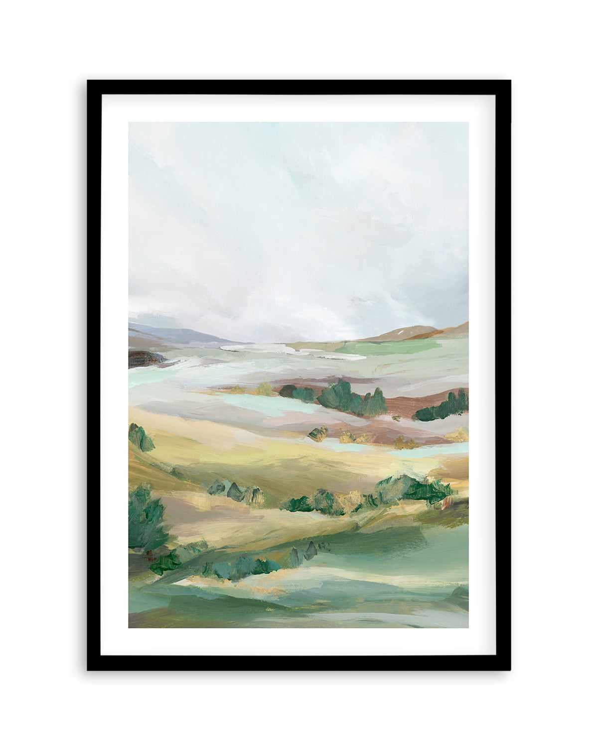 Green Pastures II Art Print-PRINT-Order sage mint green framed abstract painting wall art prints online with Olive et Oriel Australia