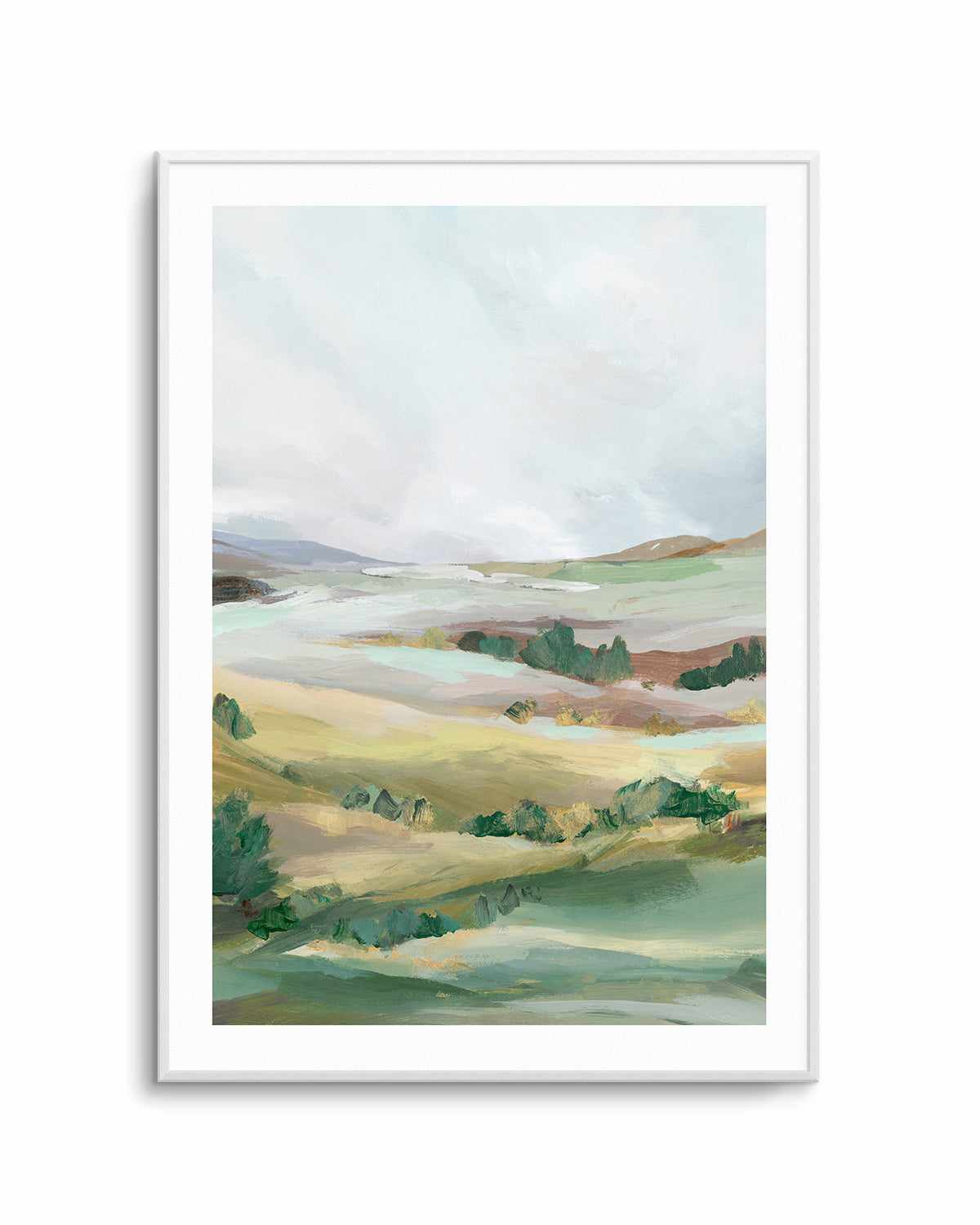 Green Pastures II Art Print-PRINT-Order sage mint green framed abstract painting wall art prints online with Olive et Oriel Australia