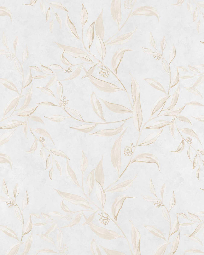 Olive Leaf Wallpaper in Dove Grey