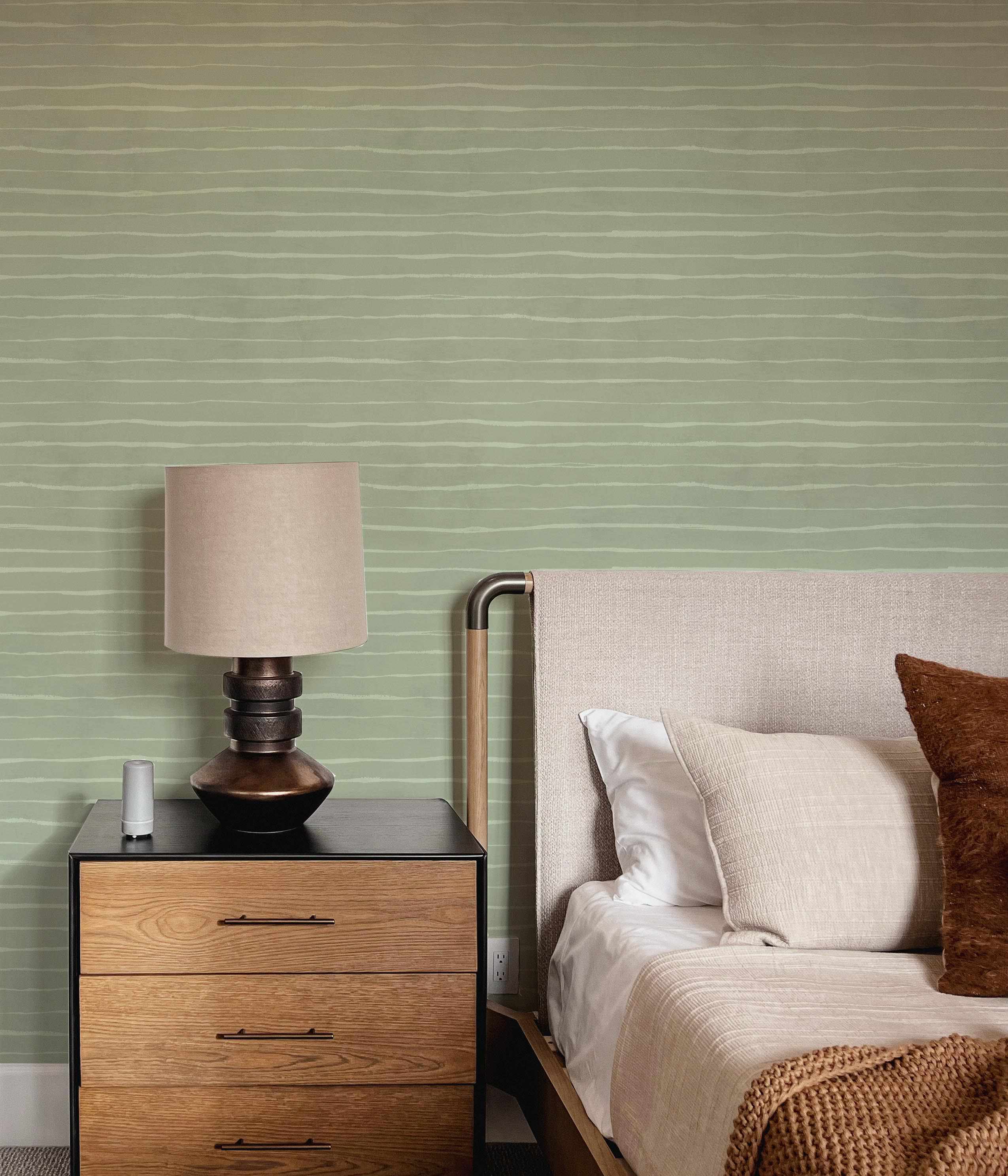 Horizontal Stripe Sage Green Wallpaper-Wallpaper-Buy Australian Removable Wallpaper Now Sage Green Wallpaper Peel And Stick Wallpaper Online At Olive et Oriel Custom Made Wallpapers Wall Papers Decorate Your Bedroom Living Room Kids Room or Commercial Interior