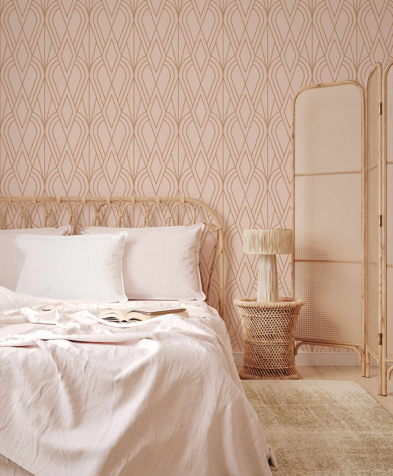 Pink Art Deco Wallpaper - Rose Blush Peel and Stick - The Wallberry