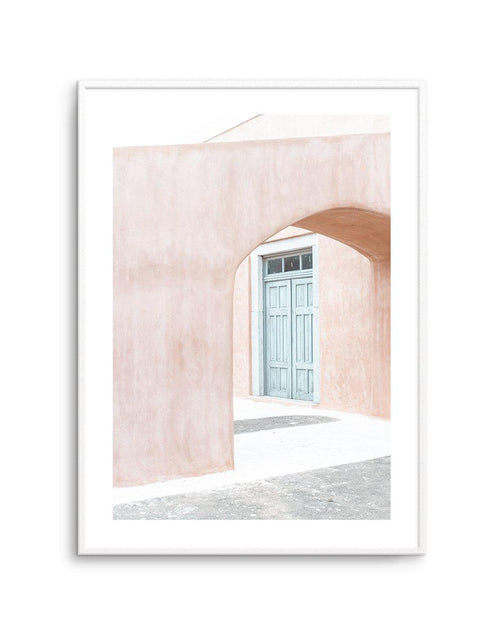 House Of Peach I | Santorini Art Print-Shop Greece Wall Art Prints Online with Olive et Oriel - Our collection of Greek Islands art prints offer unique wall art including blue domes of Santorini in Oia, mediterranean sea prints and incredible posters from Milos and other Greece landscape photography - this collection will add mediterranean blue to your home, perfect for updating the walls in coastal, beach house style. There is Greece art on canvas and extra large wall art with fast, free shippi