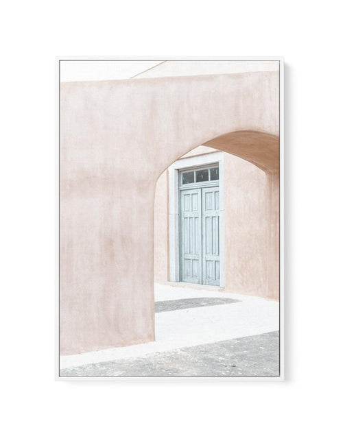 House Of Peach I | Santorini | Framed Canvas-Shop Greece Wall Art Prints Online with Olive et Oriel - Our collection of Greek Islands art prints offer unique wall art including blue domes of Santorini in Oia, mediterranean sea prints and incredible posters from Milos and other Greece landscape photography - this collection will add mediterranean blue to your home, perfect for updating the walls in coastal, beach house style. There is Greece art on canvas and extra large wall art with fast, free 