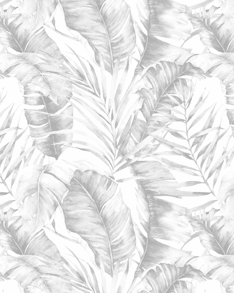 Island Luxe Palm Leaf Wallpaper in Grey Removable Fabric Peel & Stick ...
