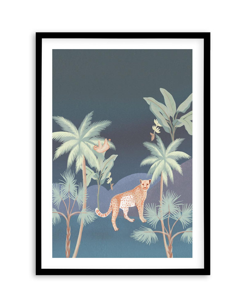 Jungle Cheetah in Midnight Art Print-PRINT-Olive et Oriel-Olive et Oriel-A5 | 5.8" x 8.3" | 14.8 x 21cm-Black-With White Border-Buy-Australian-Art-Prints-Online-with-Olive-et-Oriel-Your-Artwork-Specialists-Austrailia-Decorate-With-Coastal-Photo-Wall-Art-Prints-From-Our-Beach-House-Artwork-Collection-Fine-Poster-and-Framed-Artwork