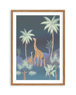Jungle Giraffes in Midnight Art Print-PRINT-Olive et Oriel-Olive et Oriel-50x70 cm | 19.6" x 27.5"-Walnut-With White Border-Buy-Australian-Art-Prints-Online-with-Olive-et-Oriel-Your-Artwork-Specialists-Austrailia-Decorate-With-Coastal-Photo-Wall-Art-Prints-From-Our-Beach-House-Artwork-Collection-Fine-Poster-and-Framed-Artwork