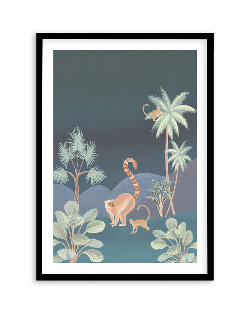 Jungle Monkeys in Midnight Art Print-PRINT-Olive et Oriel-Olive et Oriel-A5 | 5.8" x 8.3" | 14.8 x 21cm-Black-With White Border-Buy-Australian-Art-Prints-Online-with-Olive-et-Oriel-Your-Artwork-Specialists-Austrailia-Decorate-With-Coastal-Photo-Wall-Art-Prints-From-Our-Beach-House-Artwork-Collection-Fine-Poster-and-Framed-Artwork
