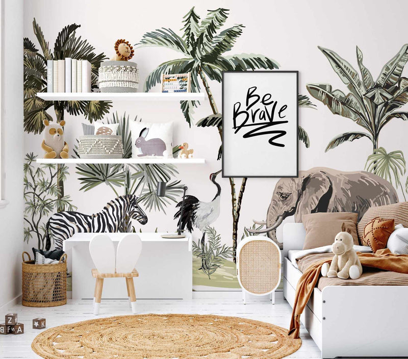 Jungle Mural Wallpaper-Wallpaper-Buy Kids Removable Wallpaper Online Our Custom Made Children√¢‚Ç¨‚Ñ¢s Wallpapers Are A Fun Way To Decorate And Enhance Boys Bedroom Decor And Girls Bedrooms They Are An Amazing Addition To Your Kids Bedroom Walls Our Collection of Kids Wallpaper Is Sure To Transform Your Kids Rooms Interior Style From Pink Wallpaper To Dinosaur Wallpaper Even Marble Wallpapers For Teen Boys Shop Peel And Stick Wallpaper Online Today With Olive et Oriel