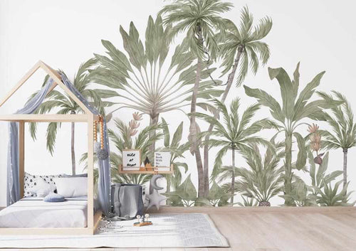Jungle Palms Wallpaper Mural-Wallpaper-Buy Kids Removable Wallpaper Online Our Custom Made Children‚àö¬¢‚Äö√á¬®‚Äö√ë¬¢s Wallpapers Are A Fun Way To Decorate And Enhance Boys Bedroom Decor And Girls Bedrooms They Are An Amazing Addition To Your Kids Bedroom Walls Our Collection of Kids Wallpaper Is Sure To Transform Your Kids Rooms Interior Style From Pink Wallpaper To Dinosaur Wallpaper Even Marble Wallpapers For Teen Boys Shop Peel And Stick Wallpaper Online Today With Olive et Oriel