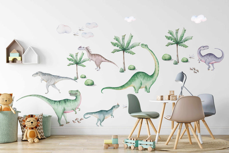 Jurassic Lands Decal Set-Decals-Olive et Oriel-Decorate your kids bedroom wall decor with removable wall decals, these fabric kids decals are a great way to add colour and update your children's bedroom. Available as girls wall decals or boys wall decals, there are also nursery decals.