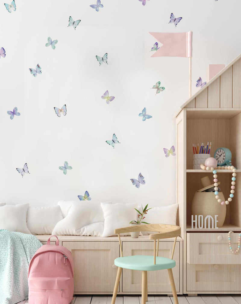 Lilac & Blue Butterflies Decal Set-Decals-Olive et Oriel-Decorate your kids bedroom wall decor with removable wall decals, these fabric kids decals are a great way to add colour and update your children's bedroom. Available as girls wall decals or boys wall decals, there are also nursery decals.