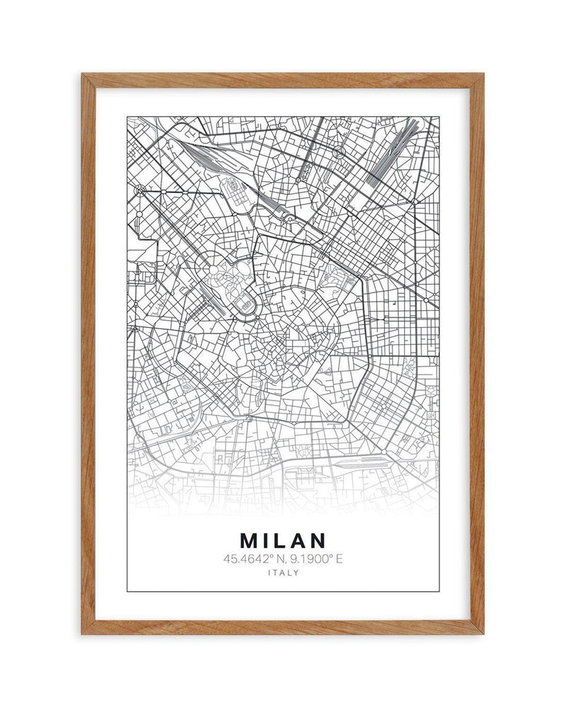 Line Art Map Of Milan Art Print-PRINT-Olive et Oriel-Olive et Oriel-50x70 cm | 19.6" x 27.5"-Walnut-With White Border-Buy-Australian-Art-Prints-Online-with-Olive-et-Oriel-Your-Artwork-Specialists-Austrailia-Decorate-With-Coastal-Photo-Wall-Art-Prints-From-Our-Beach-House-Artwork-Collection-Fine-Poster-and-Framed-Artwork