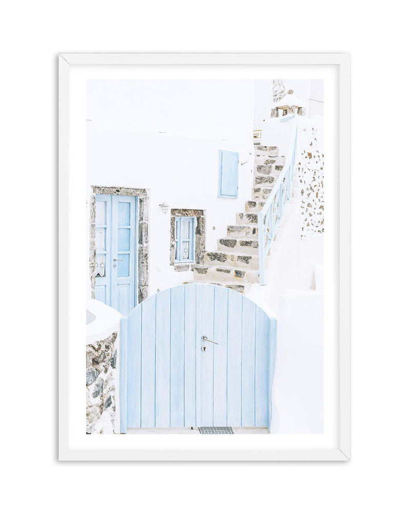 Little Blue Gate | Santorini Art Print-Shop Greece Wall Art Prints Online with Olive et Oriel - Our collection of Greek Islands art prints offer unique wall art including blue domes of Santorini in Oia, mediterranean sea prints and incredible posters from Milos and other Greece landscape photography - this collection will add mediterranean blue to your home, perfect for updating the walls in coastal, beach house style. There is Greece art on canvas and extra large wall art with fast, free shippi