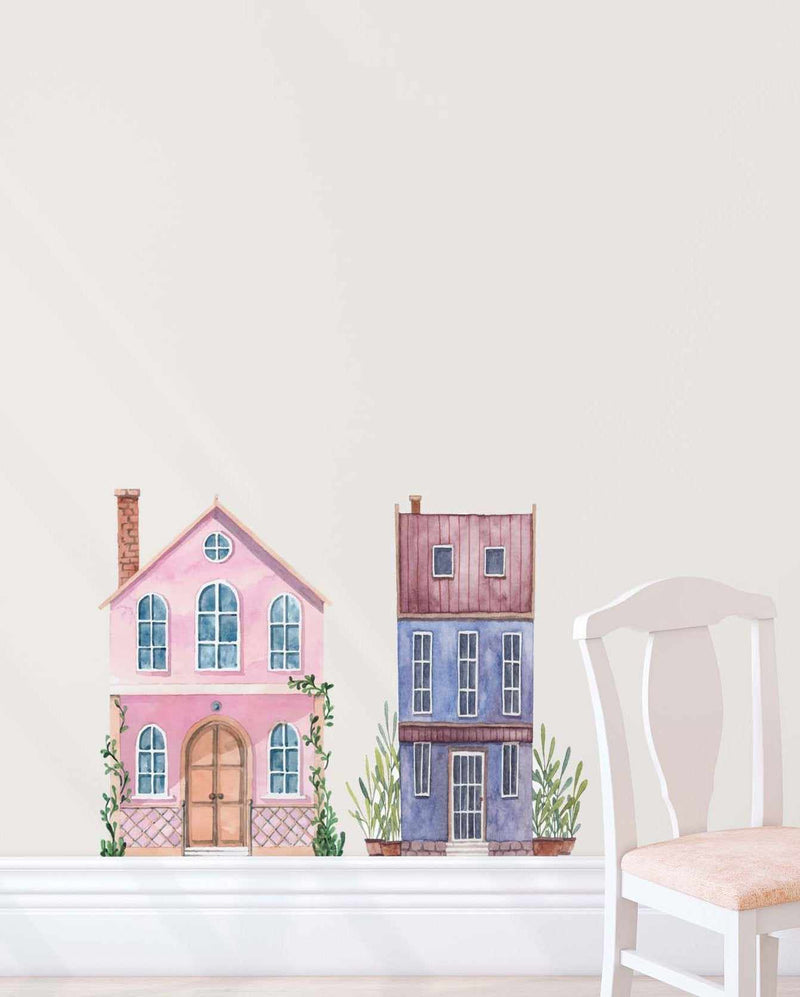 Little Townhouses I Decal Set-Decals-Olive et Oriel-Decorate your kids bedroom wall decor with removable wall decals, these fabric kids decals are a great way to add colour and update your children's bedroom. Available as girls wall decals or boys wall decals, there are also nursery decals.
