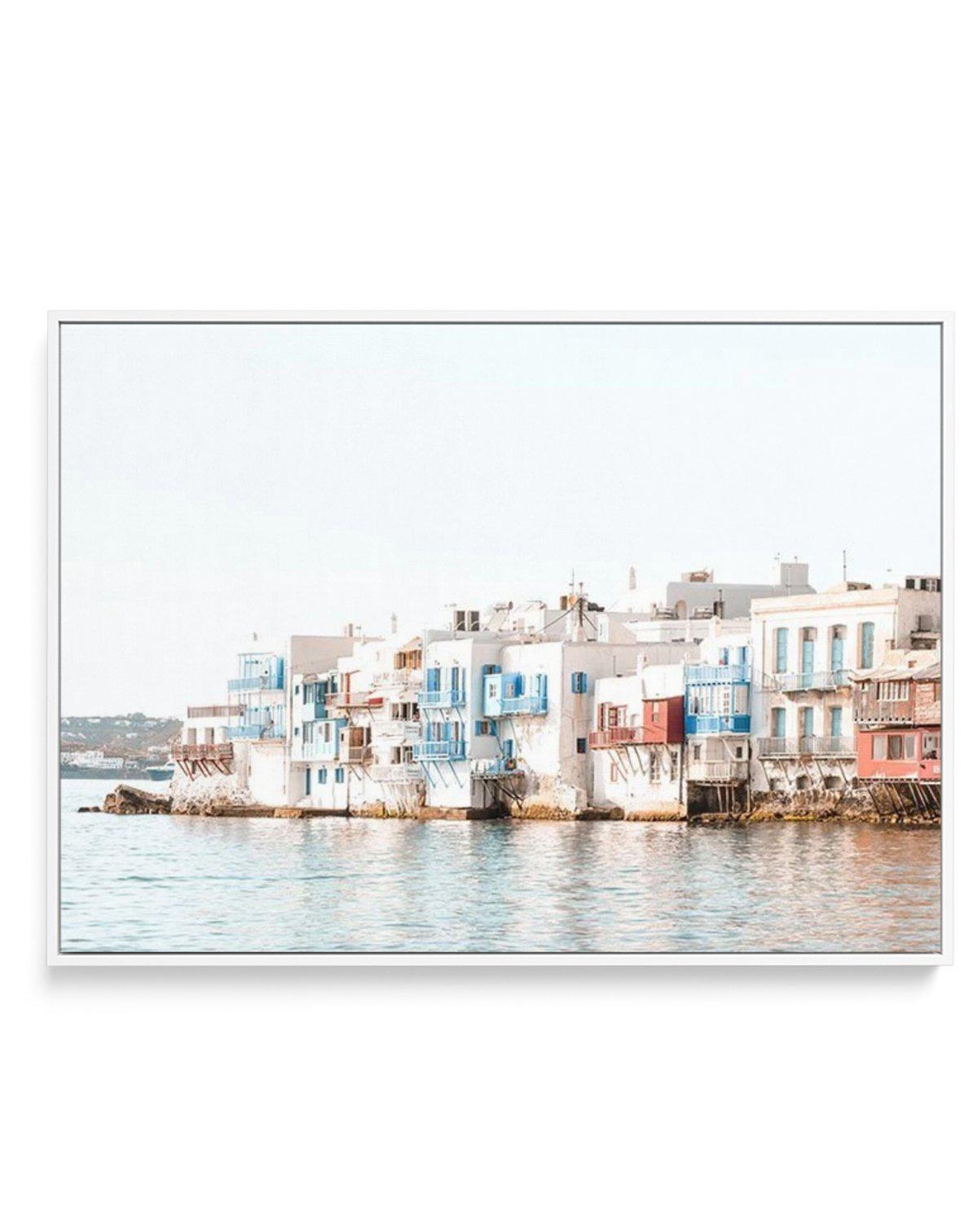 Little Venice | Mykonos | Framed Canvas-Shop Greece Wall Art Prints Online with Olive et Oriel - Our collection of Greek Islands art prints offer unique wall art including blue domes of Santorini in Oia, mediterranean sea prints and incredible posters from Milos and other Greece landscape photography - this collection will add mediterranean blue to your home, perfect for updating the walls in coastal, beach house style. There is Greece art on canvas and extra large wall art with fast, free shipp