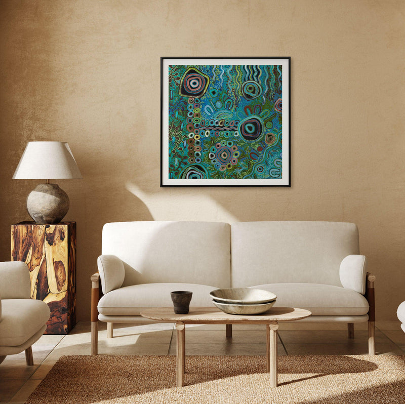 Living on Country I SQ by Kelly Taylor Art Print-PRINT-Order sage mint green framed abstract painting wall art prints online with Olive et Oriel Australia