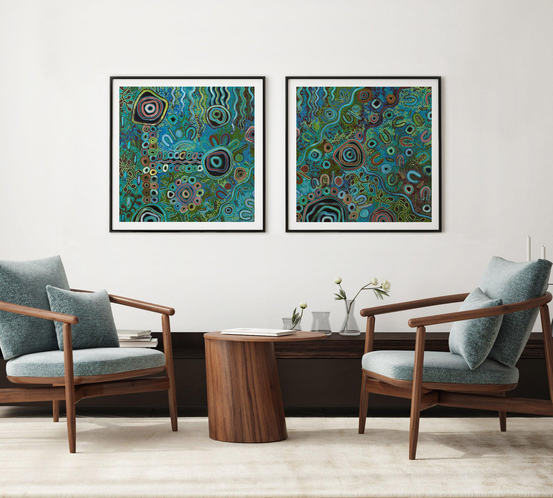 Living on Country I SQ by Kelly Taylor Art Print-PRINT-Order sage mint green framed abstract painting wall art prints online with Olive et Oriel Australia