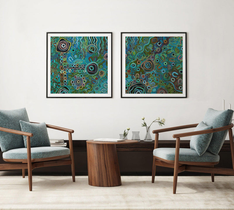 Living on Country II SQ by Kelly Taylor Art Print-PRINT-Order sage mint green framed abstract painting wall art prints online with Olive et Oriel Australia