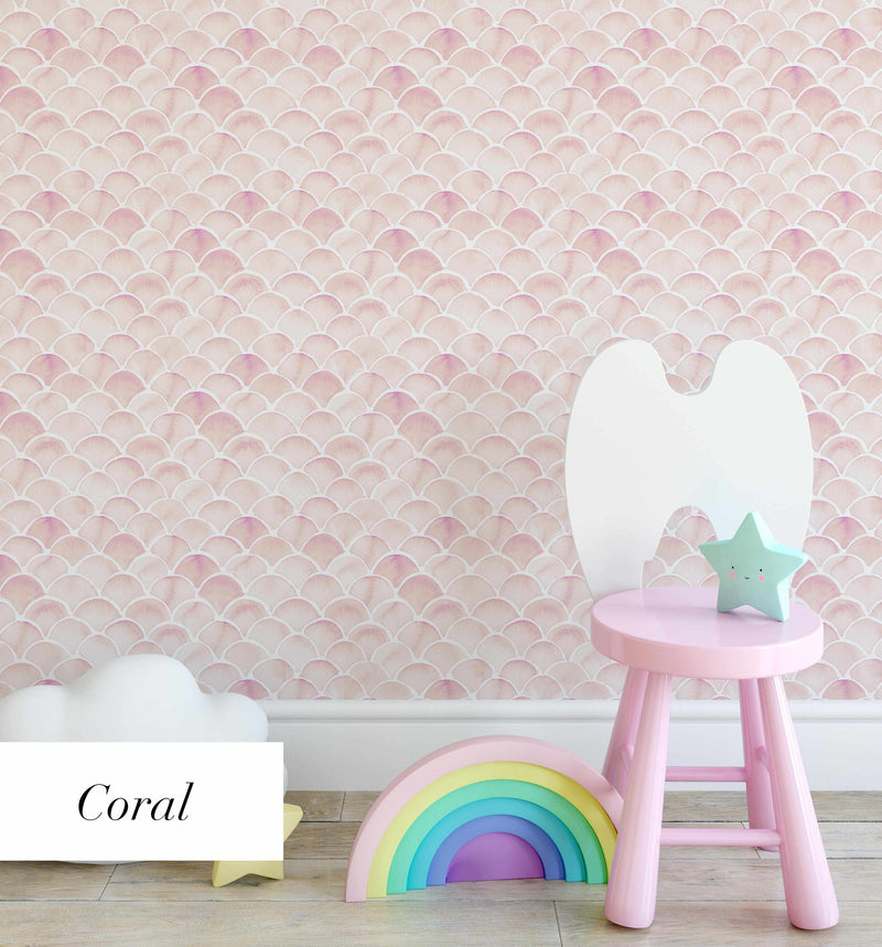 Mermaid Scales Wallpaper | 4 Colour Options-Wallpaper-Buy Kids Removable Wallpaper Online Our Custom Made Children√¢‚Ç¨‚Ñ¢s Wallpapers Are A Fun Way To Decorate And Enhance Boys Bedroom Decor And Girls Bedrooms They Are An Amazing Addition To Your Kids Bedroom Walls Our Collection of Kids Wallpaper Is Sure To Transform Your Kids Rooms Interior Style From Pink Wallpaper To Dinosaur Wallpaper Even Marble Wallpapers For Teen Boys Shop Peel And Stick Wallpaper Online Today With Olive et Oriel