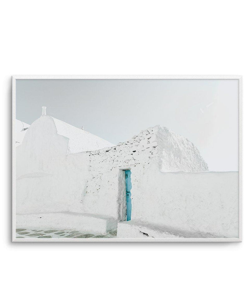 Midday In Mykonos Art Print-Shop Greece Wall Art Prints Online with Olive et Oriel - Our collection of Greek Islands art prints offer unique wall art including blue domes of Santorini in Oia, mediterranean sea prints and incredible posters from Milos and other Greece landscape photography - this collection will add mediterranean blue to your home, perfect for updating the walls in coastal, beach house style. There is Greece art on canvas and extra large wall art with fast, free shipping across A
