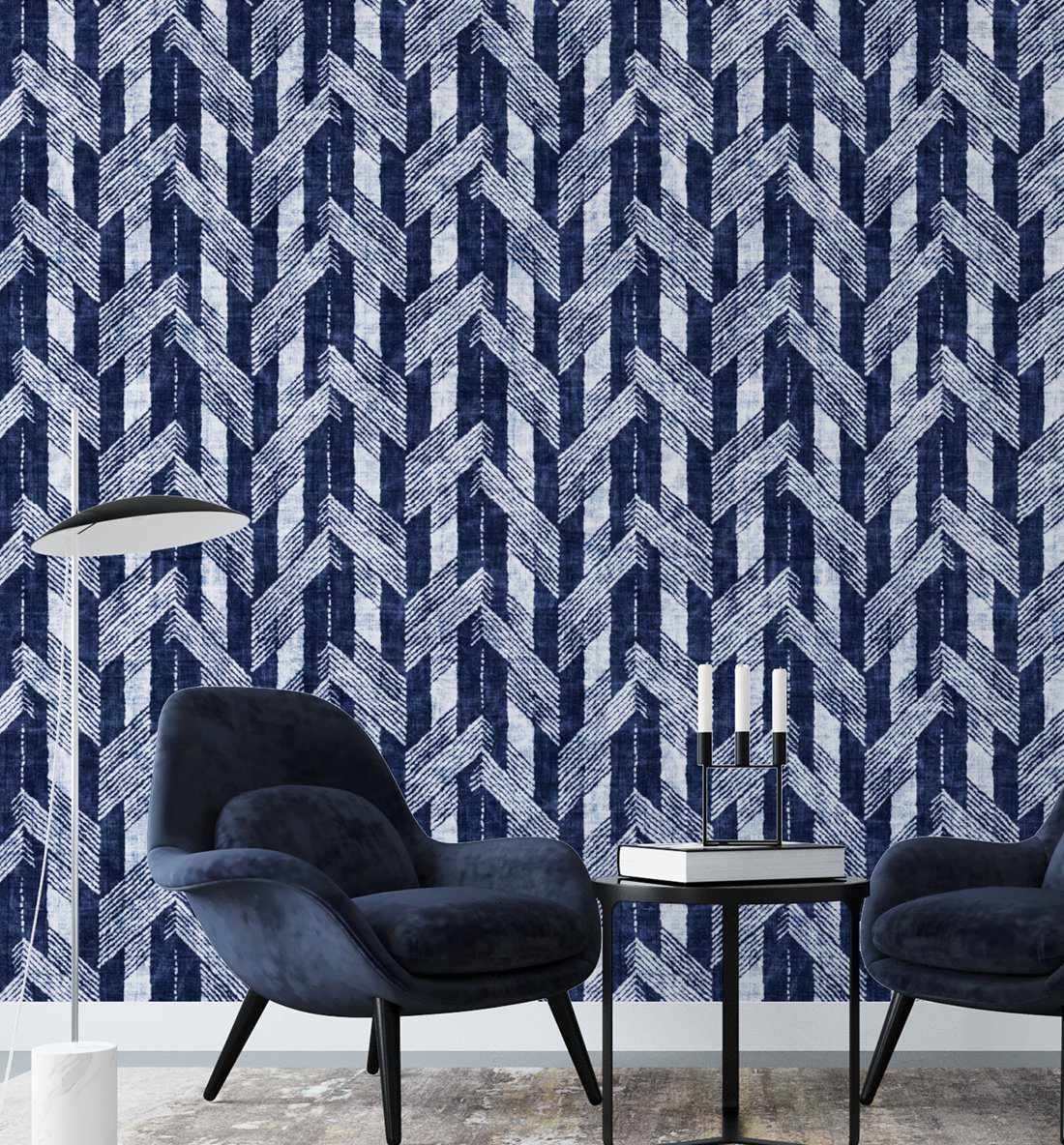 Navy Herringbone Wallpaper - Olive et Oriel