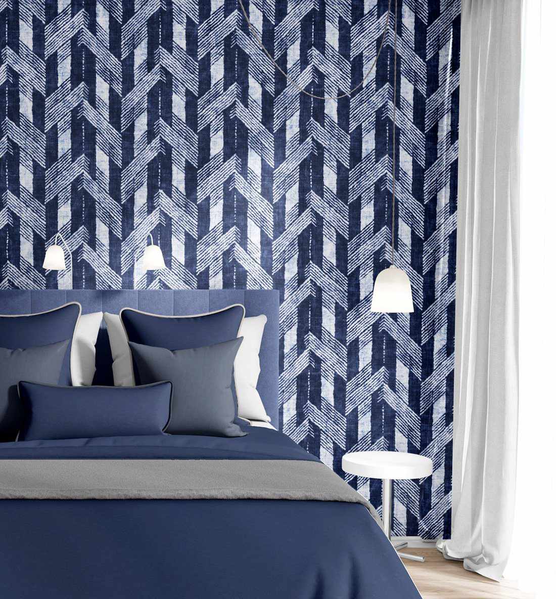 Navy Herringbone Wallpaper - Olive et Oriel