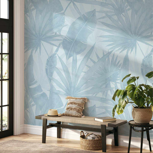 Noosa Palm in Hamptons Blue Wallpaper - Olive et Oriel
